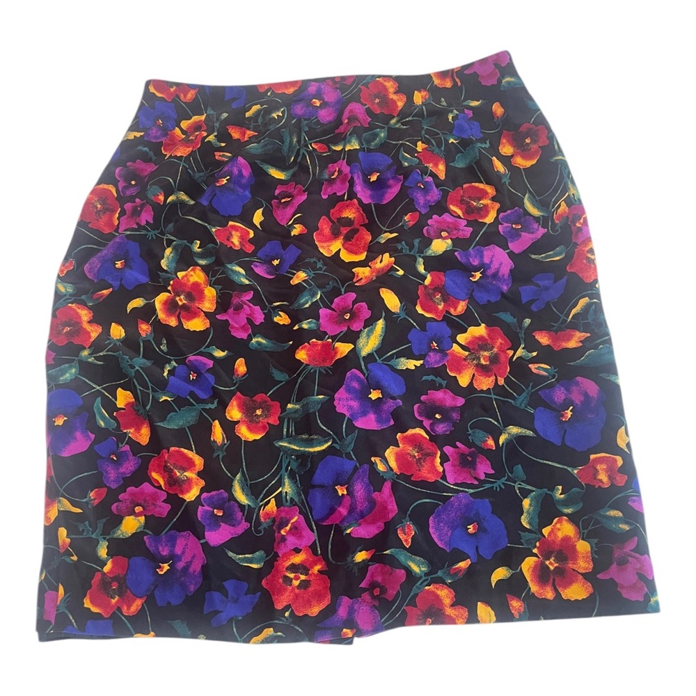 Vintage Liz Claiborne 90s Floral Print 100% Silk Pencil Skirt Size 16 Whimsigoth
